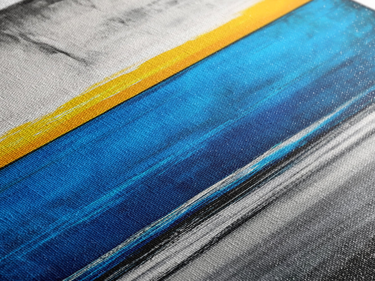 Sunset, Ocean, Waves, Framed Canvas Print, Coastal Wall Art, Modern Beach Decor, Blue and Yellow Abstract, Large Statement Art