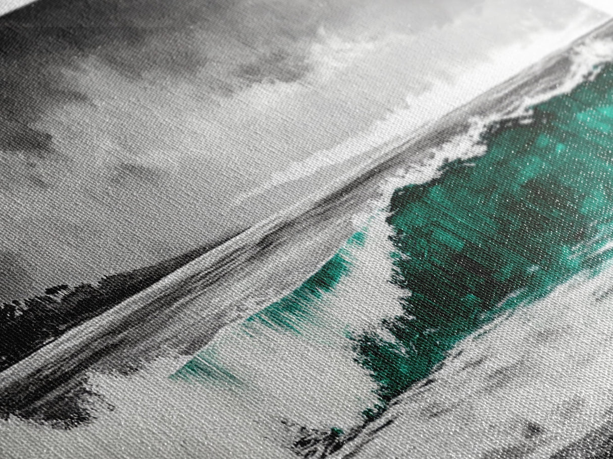 Green Ocean Wave, Dramatic, Black and White, Framed Canvas Print, Coastal Wall Art, Surfer Decor, Beach House Art, Nautical Decor