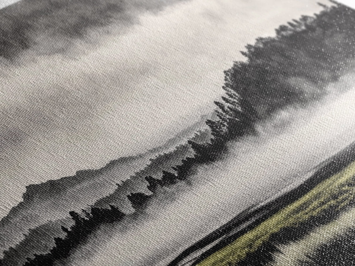 Misty Mountains, Black and White Art, Foggy Landscape, Canvas Print, Nature Wall Art, Minimalist Artwork, Bedroom Wall Decor