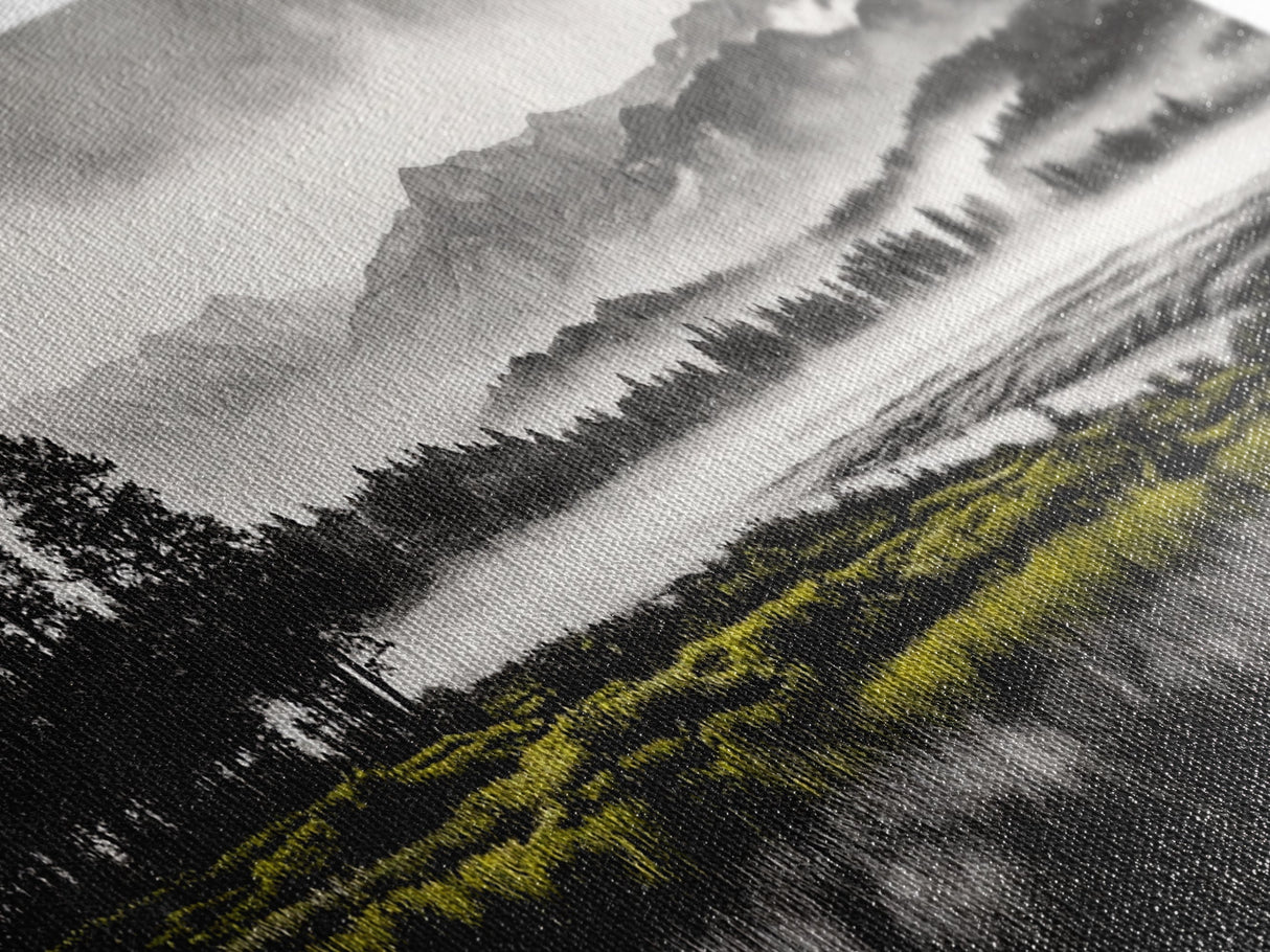 Foggy Forest, Mountain Landscape, Monochrome Wall Art, Framed Canvas Print, Modern Home Decor, Living Room Artwork, Nature Print