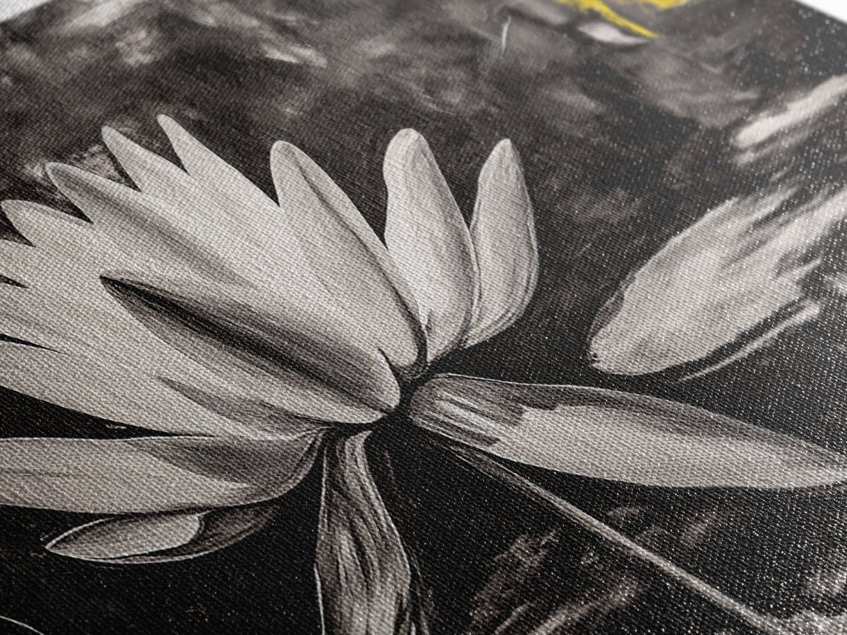 Lotus Flower, Black and White Botanical Art, Zen Wall Decor, Nature Painting, Minimalist Canvas Print, Bedroom Meditation Art