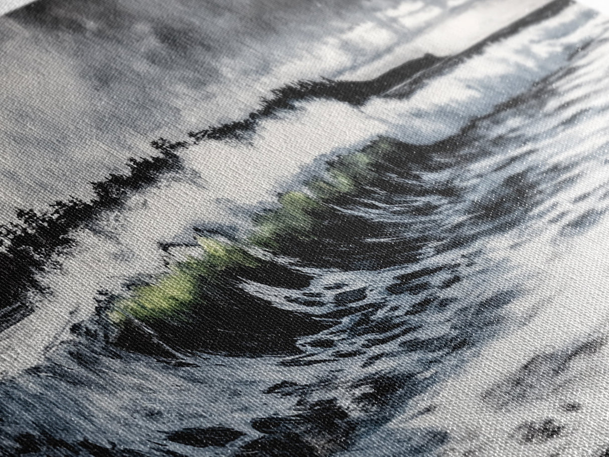 Ocean Wave, Coastal Art, Large Wall Art, Black and White Painting, Abstract Seascape, Living Room Decor, Framed Canvas Print, Beach House