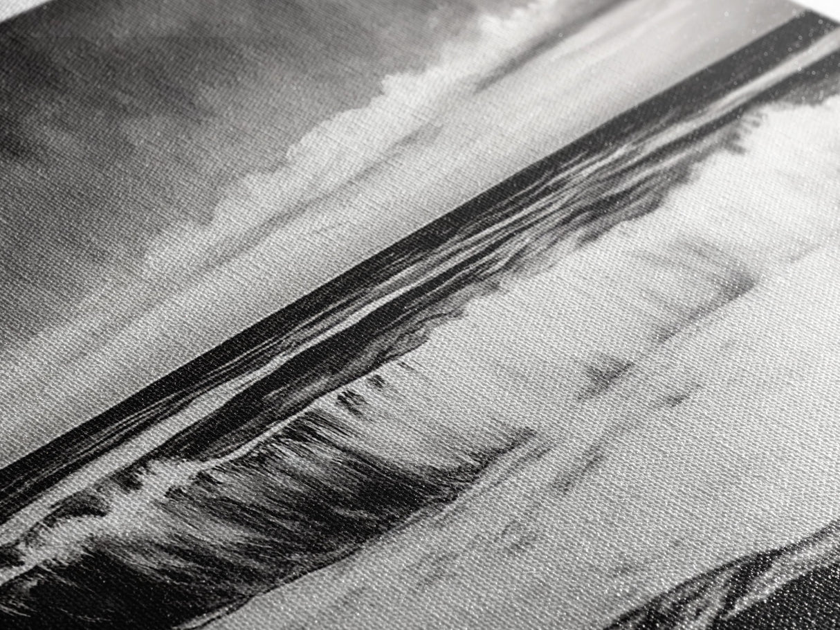 Monochrome Ocean, Rolling Waves, Black and White Beach Art, Framed Canvas Print, Minimalist Seascape, Coastal Wall Decor, Bedroom Art