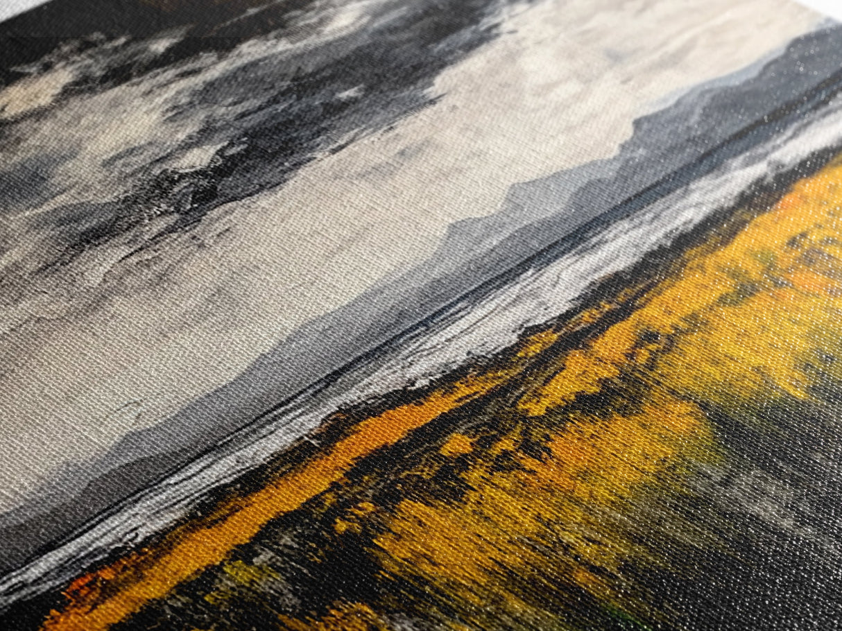 Moody Landscape Painting, Autumn Field Art, Dark Sky Nature Wall Decor, Rustic Country Home Art, Earthy Farmhouse Style, Canvas Print
