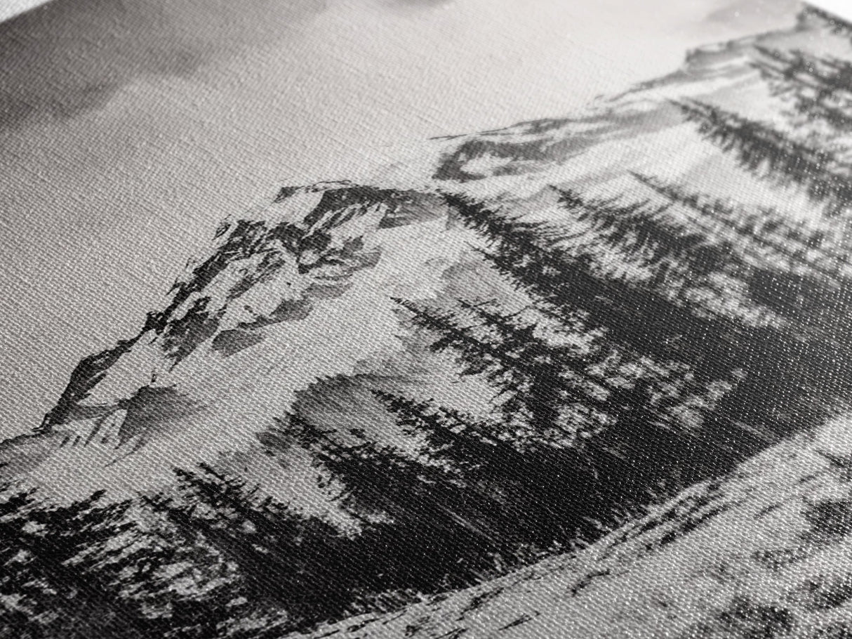 Snowy Peak, Mountain Landscape, Monochrome Art, Winter Wall Art, Nature Inspired, Rustic Wall Decor, Large Wall Art, Framed Canvas Print