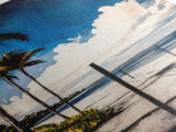 Palm Tree Beach Scene, Vibrant Blue Sky, Tropical Art, Coastal Landscape, Modern Ocean Wall Decor, Summer Home Artwork, Canvas Print