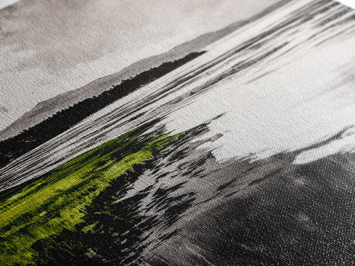Moody Lake Scene, Black White Green, Framed Canvas Print, Nature Landscape Painting, Serene Wall Art, Contemporary Home Decor