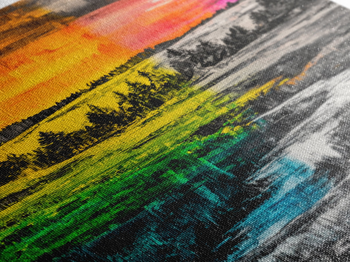 Vibrant Sunset, Colorful Landscape, Bold Abstract Art, Nature Inspired, Modern Painting, Framed Canvas Print, Living Room Wall Decor