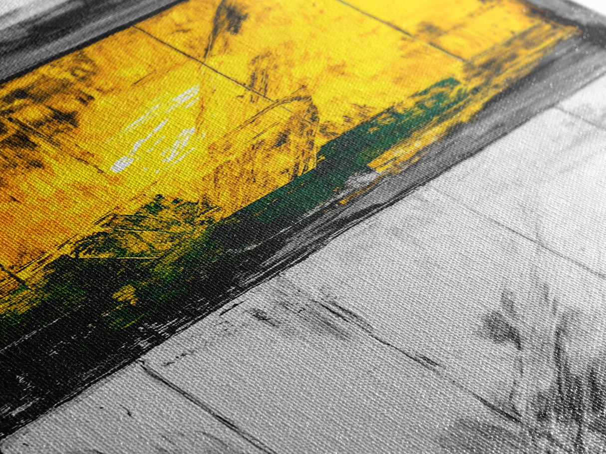 Golden Window, Abstract Rustic Wall Art, Black and White with Yellow Accents, Framed Canvas Print, Farmhouse or Entryway Wall Decor