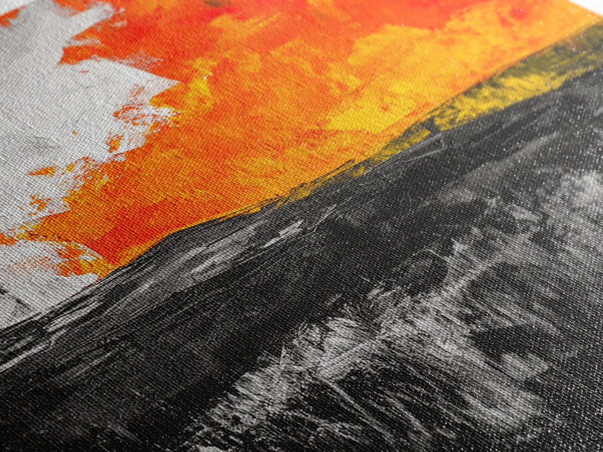 Fiery Abstract, Bold Modern Art, Framed Canvas Print, Contemporary Wall Art, Orange and Black Decor, Living Room Art, Statement Piece