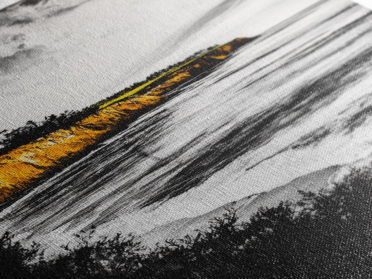 Golden Cliffs, Ocean Landscape, Beach House Wall Art, Canvas Print, Coastal Scene, Black and White Painting, Sunset Inspired Decor