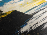 Dramatic Seascape, Cliffside View, Blue and Yellow Art, Canvas Print, Coastal Wall Decor, Beach House Artwork, Contemporary Style