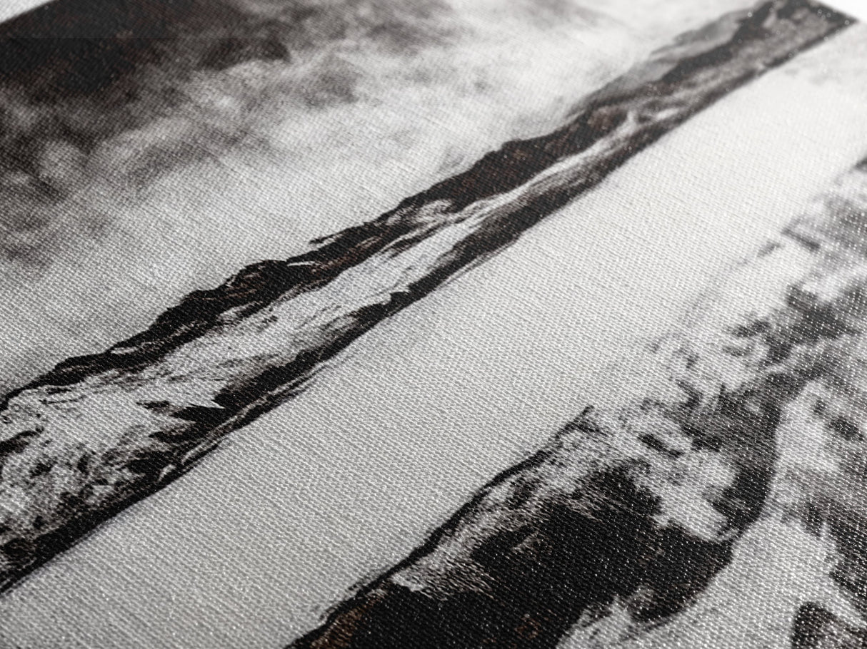 Moody Lake, Black and White Landscape, Canvas Print, Rustic Wall Art, Cabin Decor, Modern Minimalist Art, Office Artwork