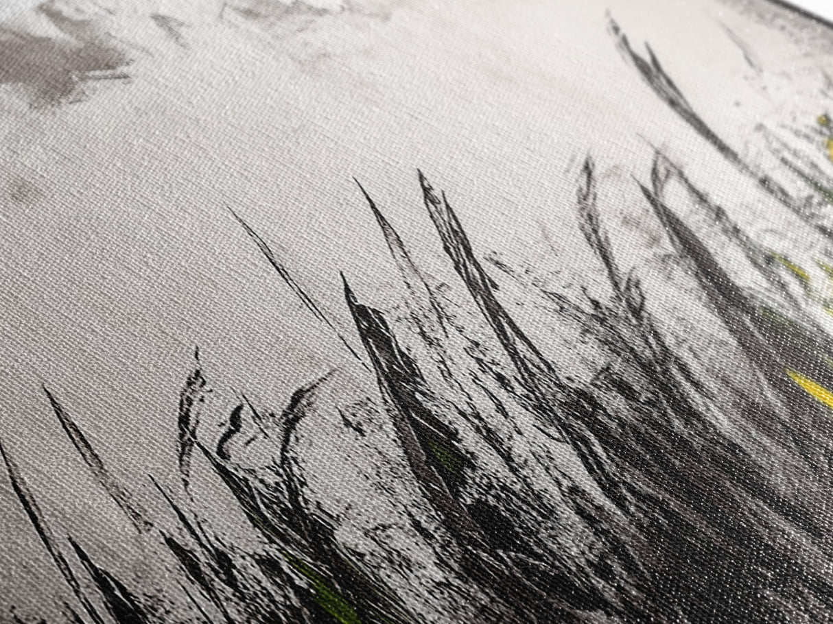 Grassy Field Painting, Minimalist Art, Nature Inspired, Modern Wall Decor, Black and White Art, Framed Canvas Print, Office Wall Art