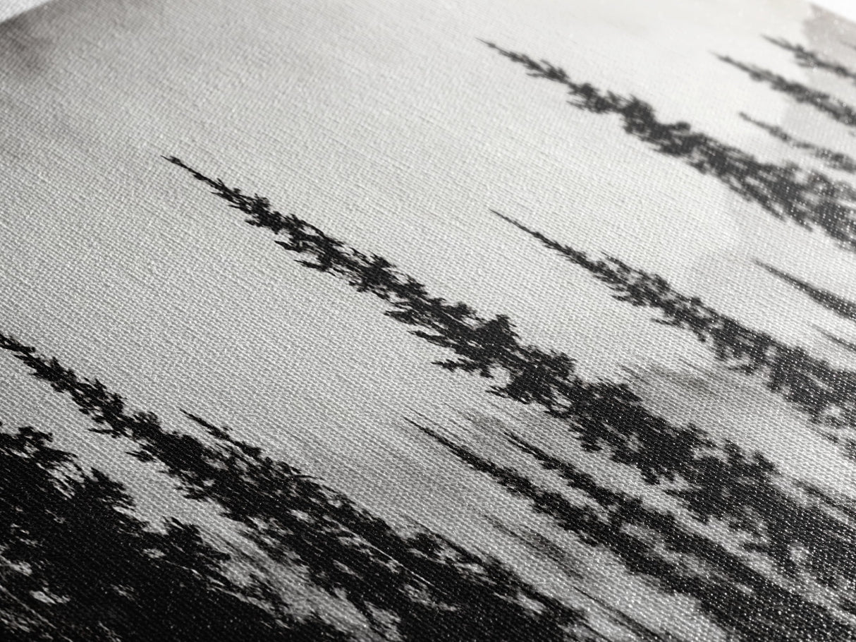 Foggy Pines, Black and White Nature Art, Minimalist Forest Print, Modern Wall Decor, Living Room Wall Art, Framed Canvas Print, Rustic Home Decor