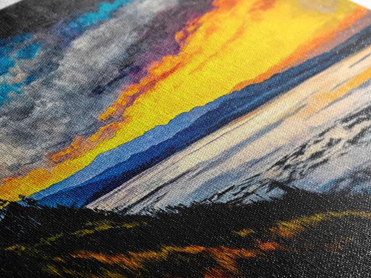 Mountain Sunset, Colorful Landscape, Framed Canvas Print, Nature Wall Art, Home Office Decor, Living Room Wall Art, Scenic View Painting