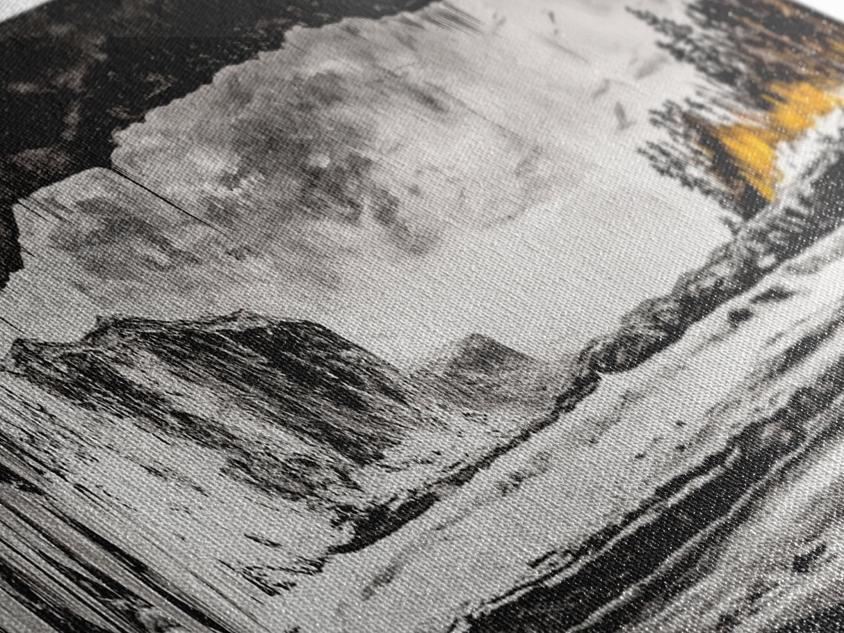 Frozen Cave, Monochrome Landscape, Framed Canvas Print, Winter Wall Art, Dramatic Nature Scene, Home Office Decor, Unique Black and White Art