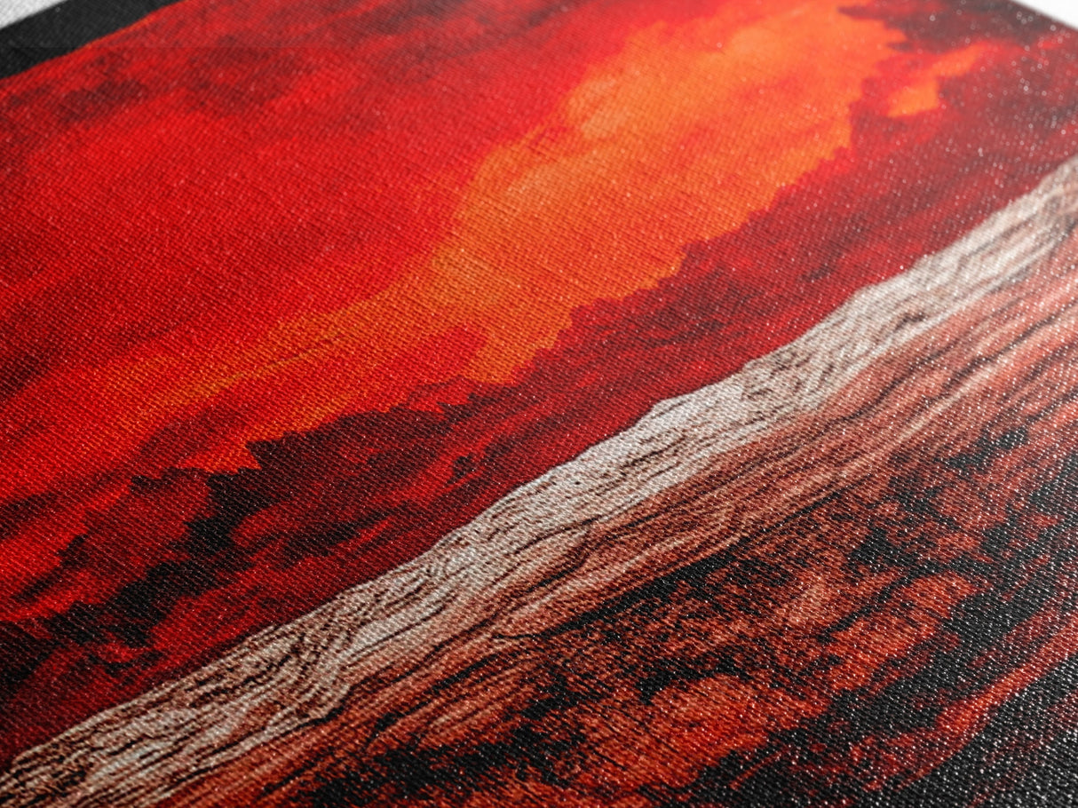 Red Sky, Abstract Desert Art, Bold Landscape, Dramatic Sunset, Earthy Tones, Modern Southwest Decor, Framed Canvas Print