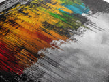 Colorful Reflection, Abstract Water Art, Nature Painting, Autumn Trees, Vibrant Colors, Black and White Contrast, Canvas Print