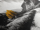 River Landscape, Rustic Nature Art, Black and White with Yellow Accent, Peaceful Scenery, Living Room Decor, Canvas Print