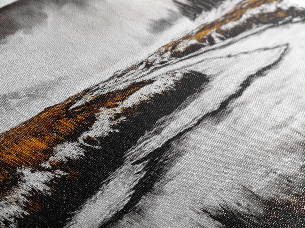 Snowy River Artwork, Mountain Landscape Painting, Rustic Winter Decor, Black and White Wall Art, Nature Print, Living Room Art, Canvas Print