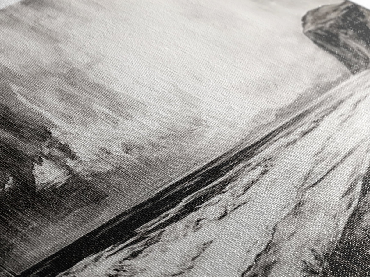 Rainy Coast, Moody Seascape, Black and White Art, Framed Canvas Print, Minimalist Wall Art, Beach House Decor, Ocean Landscape, Large Art