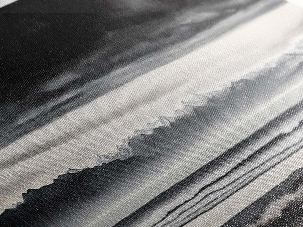 Stormy Mountains, Black and White Art, Monochrome Landscape, Modern Wall Decor, Framed Canvas Print, Nature Inspired, Minimalist Home Art