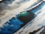 Powerful Ocean Wave, Realistic Seascape Art, Blue Water Wall Decor, Coastal Living Room Art, Surfer Beach Print, Framed Canvas Print