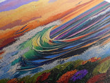 Wave, Sunset, Surf, Ocean, Canvas Print, dramatic wave crashing painting, sunset surf wall art, vibrant beach decor, surf shack canvas