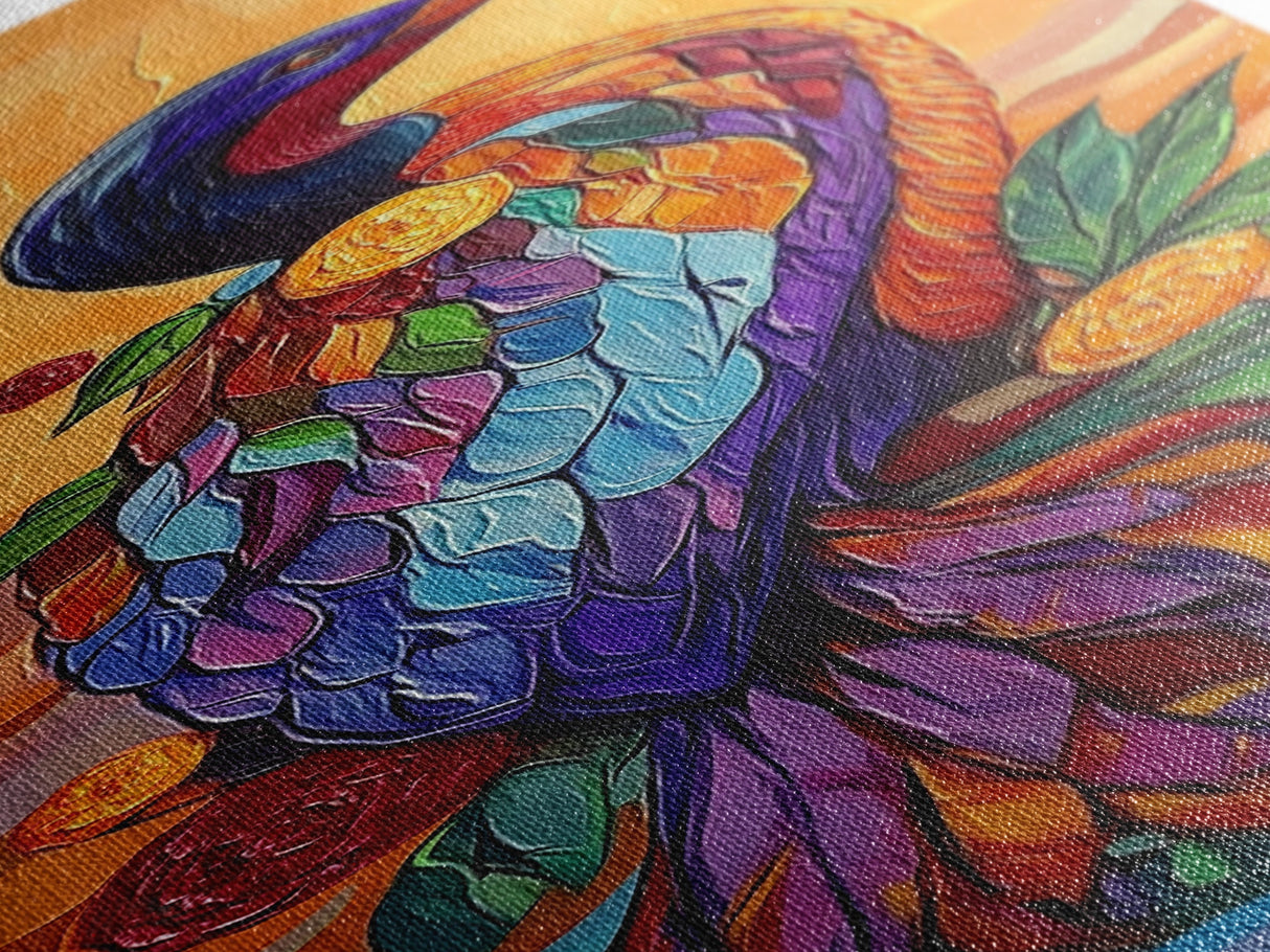 Bird, Colorful, Floral, Elegant, Framed Canvas Print exotic bird painting living room wall art bold colorful feathers tropical boho art