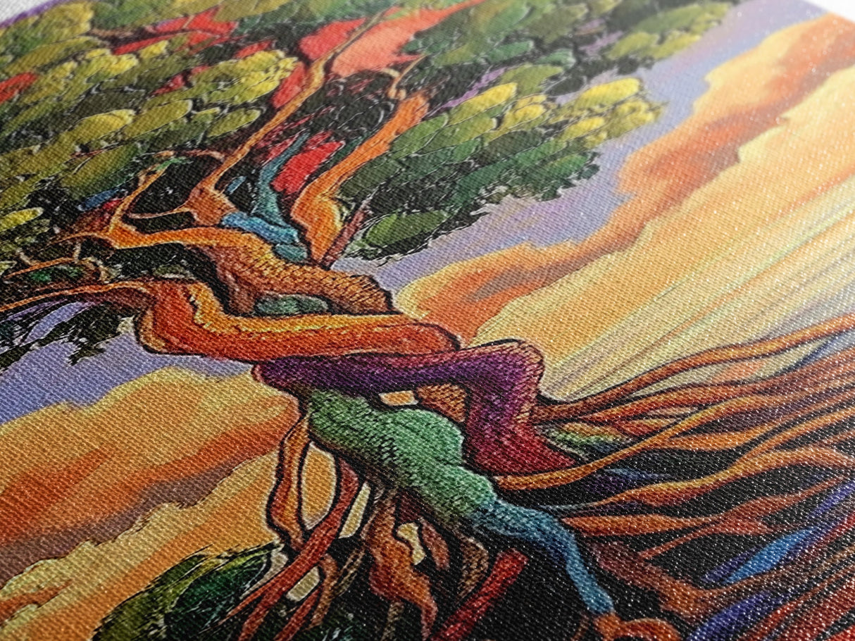 Tree, Roots, Vibrant, Landscape, Framed Canvas Print mystical rainbow tree artwork colorful nature themed office wall art spiritual gift