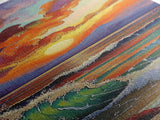 Sunset Seascape, Waves, Ocean Framed Canvas Print vivid wave crashing art, colorful sky landscape, modern coastal art, beach house decor