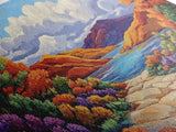 Canyon Lake Path, Colorful Wildflowers, Bold Autumn Hills, Framed Canvas Print, Nature Inspired Wall Art, Southwestern Decor