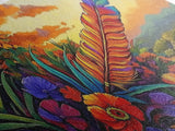 Feather Sunset, Flowers, Nature, Framed Canvas Print, Boho Feather Wall Art, Fall Home Decor, Living Room Autumn Art, Nature Painting