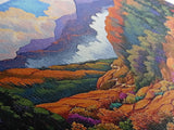 Mountain Valley, Wildflower Trail, Sunset Pathway, Canvas Print, Boho Wall Art, Bedroom or Hallway Decor, Vibrant Nature Painting