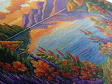 Mountain Lake, Sunset Reflection, Wildflower Meadow, Canvas Print, Vibrant Nature Art, Living Room or Cabin Wall Decor