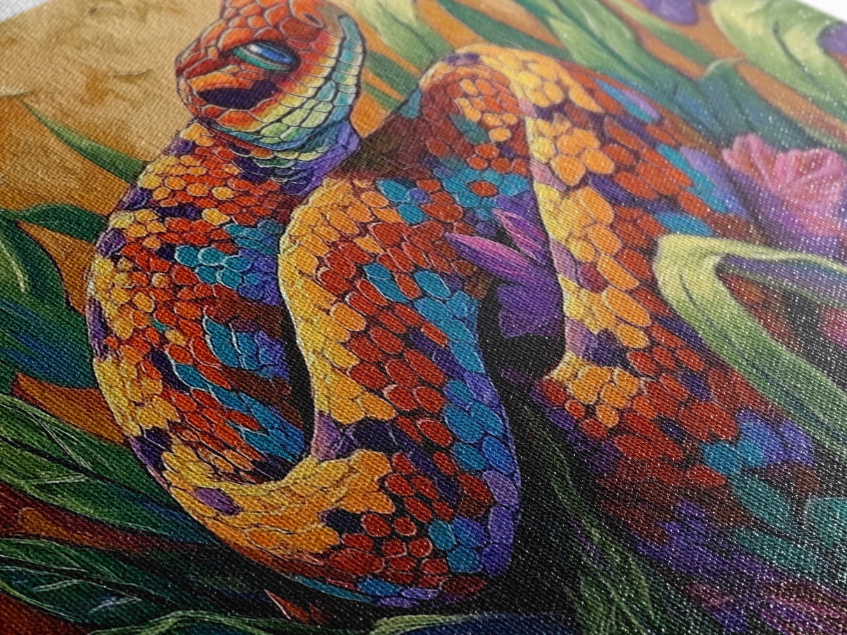 Colorful Snake, Nature, Framed Canvas Print, Jungle Reptile Wall Art, Tropical Home Decor, Bold Wildlife Art, Bedroom Accent, Boho Style