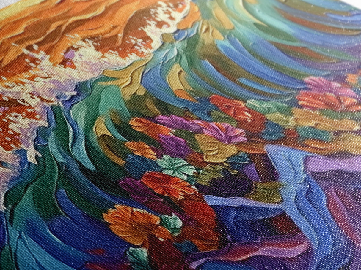 Sunset Ocean, Bold Waves, Color Splash, Canvas Print, Vibrant Seascape Art, Beach House Decor, Coastal Living Room Wall Art