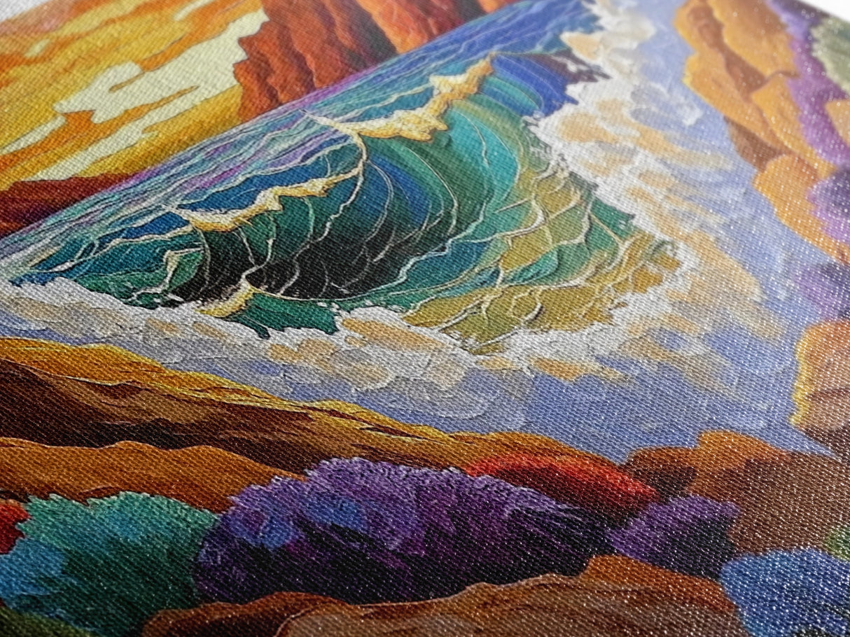 Wave Crash, Sunset Coast, Rocky Horizon, Canvas Print, Dramatic Seascape Wall Art, Ocean Inspired Living Room Art, Study Decor