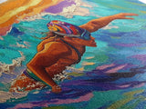 Swimmer Waves, Sunset, Athletic Art, Framed Canvas Print, Ocean Decor, Fitness Wall Art, Bedroom Inspiration, Bold Summer Style