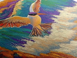 Seagull, Beach, Ocean Waves, Vibrant Sky, Framed Canvas Print, Coastal Wildlife Art, Living Room Wall Decor, Bird Painting, Boho Nature