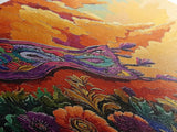 Sunset Coast, Rug, Framed Canvas Print, Sunset Beach Art, Magic Carpet Illustration, Vibrant Coastal Decor, Dreamy Bedroom Art