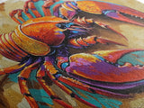 Lobster Coastal, Bold, Framed Canvas Print, Vibrant abstract lobster on sandy background, Nautical Kitchen Decor, Bold Coastal Wall Art