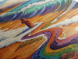 Rainbow Wave, Beach Woman, Mystical Shoreline, Color Explosion, Framed Canvas Print, Spiritual Wall Art, Vibrant Meditation Art