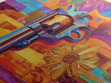 Pop Art Revolver, Bold Gun Art, Urban Wall Decor, Framed Canvas Print, Eclectic Studio Wall Art, Psychedelic Style, Colorful Abstract Art