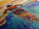Man Swimming Sunset, Ocean Freedom Art, Tropical Wall Decor, Canvas Print, Bright Water Colors, Bold Bathroom Wall Art