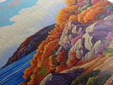 Autumn Cliffside, Trail, Ocean, Framed Canvas Print, fall coastal landscape, boho mountain decor, bold colors, seasonal Living Room art