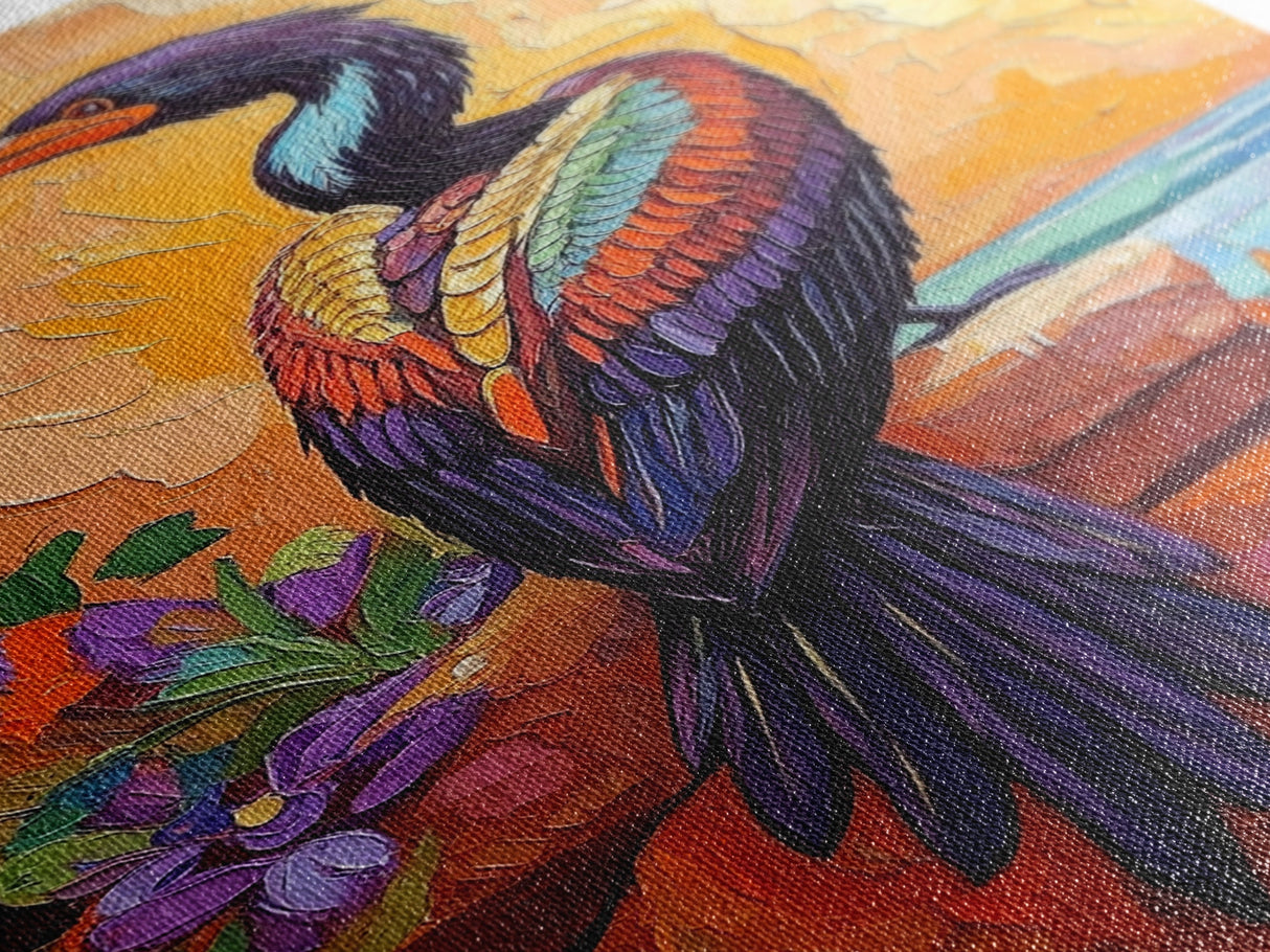 Bird, Tropical, Nature, Colorful, Framed Canvas Print, Exotic bird painting with vivid feathers, ideal eclectic living room wall art