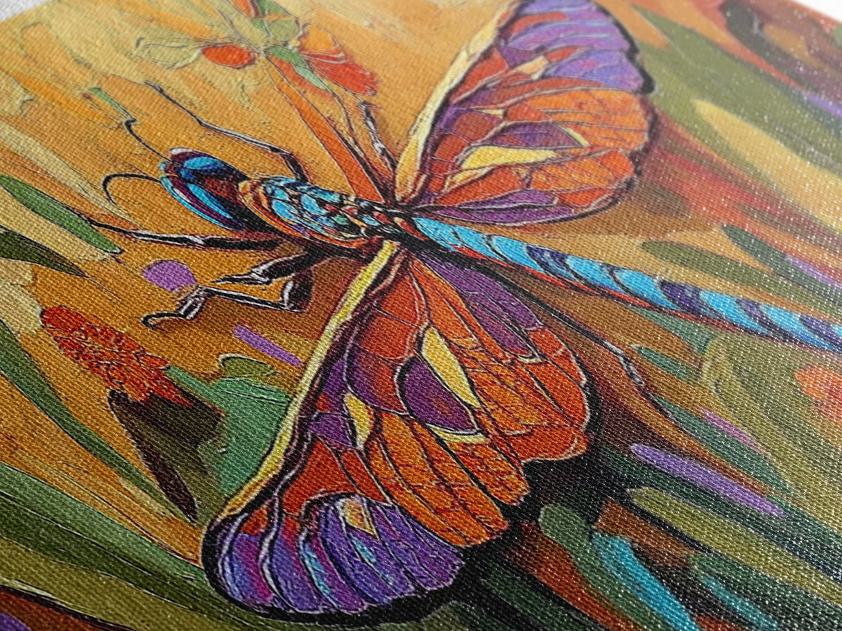 Vibrant Dragonfly, Nature Wall Art, Autumn Decor, Boho Art, Framed Canvas Print, Colorful Insect Painting, Kitchen Wall Art