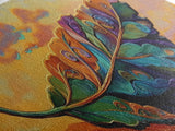 Colorful Leaf Art, Sunset Nature Decor, Vibrant Feather Design, Framed Canvas Print, Boho Wall Art, Entryway Accent Piece